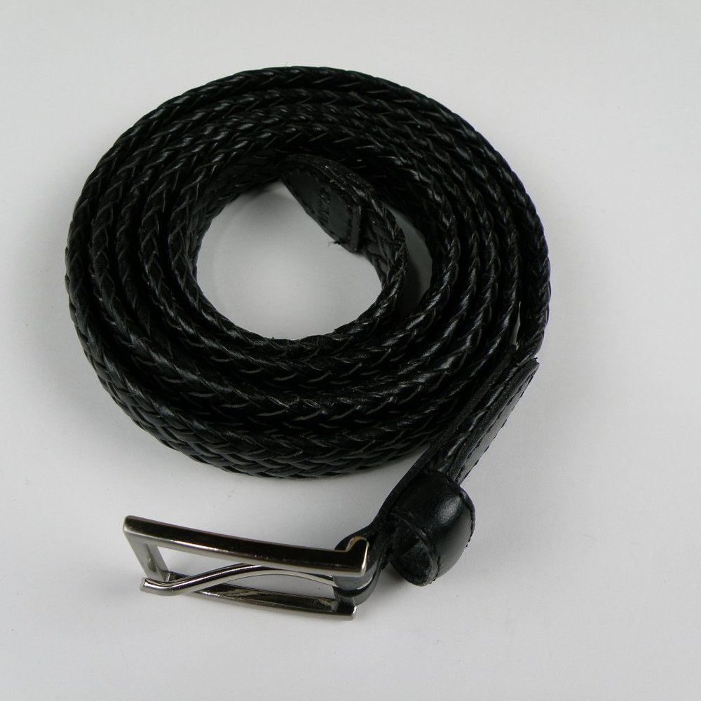 Black Braided Leather Women's Belt XXL 54" x 3/4"W - Picture 1 of 4